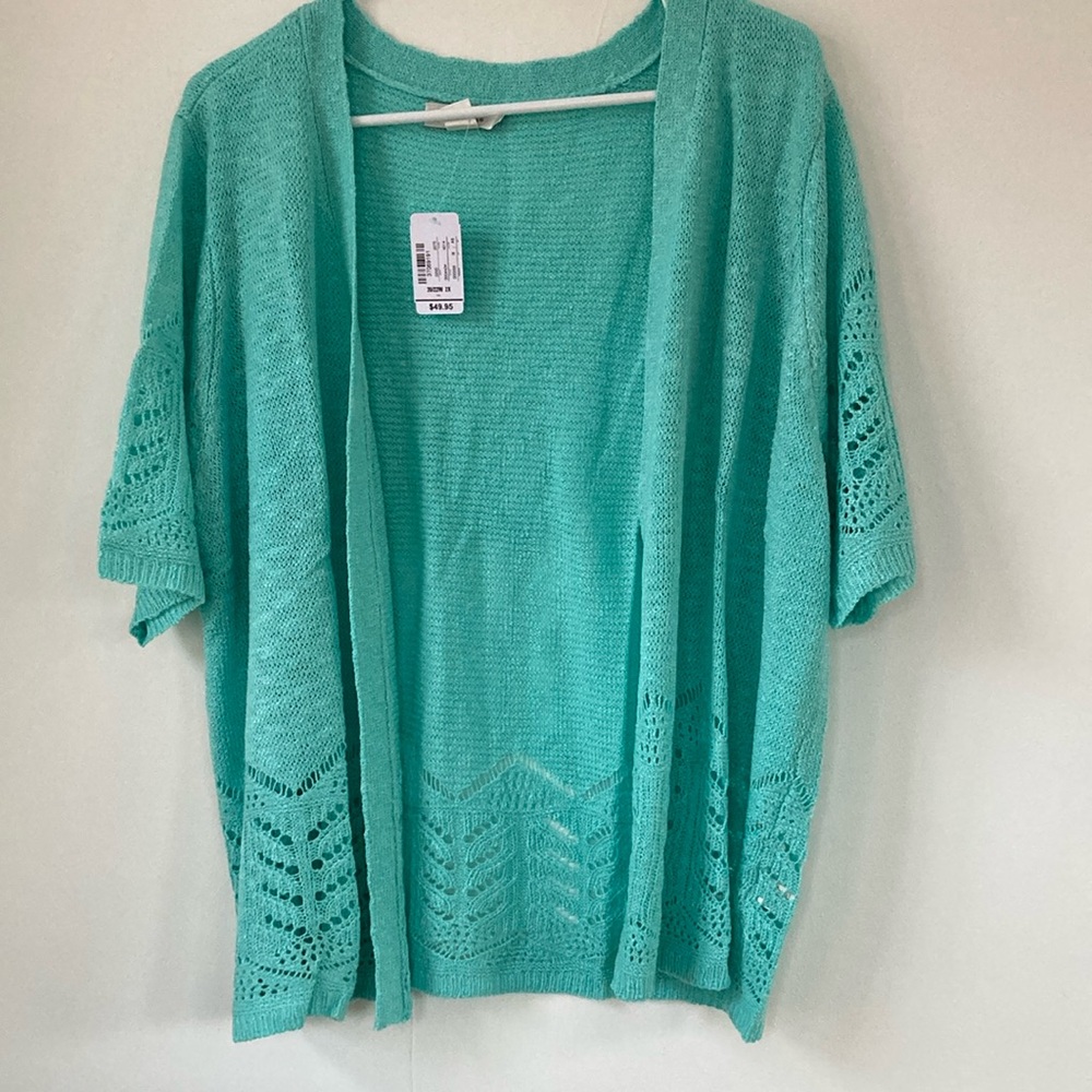 New CJ Banks turquoise color cardigan